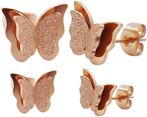Stainless Steel Frosted Butterfly Stud Earrings 2 Pairs