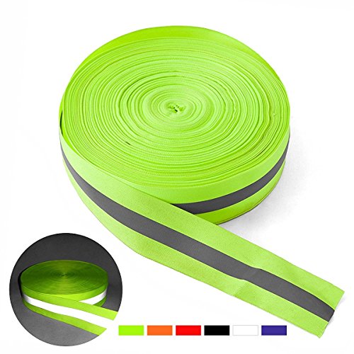 Walsilk Florescent Reflective Safety Tape,3M 4M High Visibility Warning Safety Vest Trim Strip Fabric Webbing Ribbon Sewing On To Clothes (Green, W0.98inL4m)