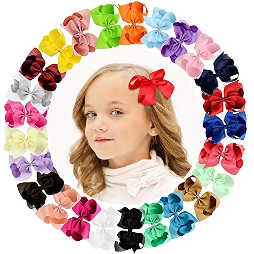 25 PCS Hair Bows 6 inch Grosgrain Ribbon Boutique Hair Bow Clips for Girls