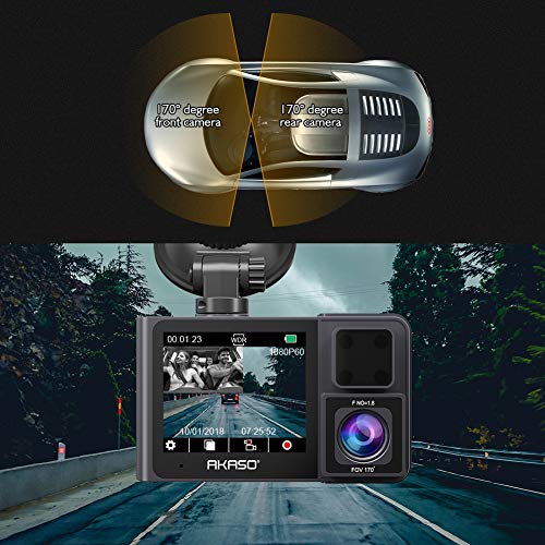 AKASO Dual Dash Cam 1080P60 FHD, Uber Front & Rear Dash Camera, Dual Sony Starvis, 340° Wide Angle, Dual Record 1080P, Infrared Night Vision, Parking Mode, G-Sensor, Support 128GB max. (Trace 1)