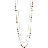 FULU AUTUMN Boho Gold Long Necklaces for Women Natural Stone Beaded Layered Long Necklace Mothers Day Gifts Dainty Flower Costume Jewelry for Women