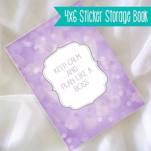 Planner Sticker Storage Book. 4" x 6" Sticker Storage Book in Purple Bokeh w/ "Keep Calm &amp; Plan Like A Boss" Quote.