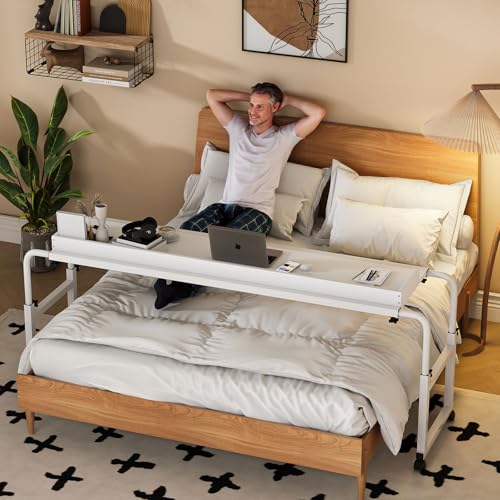 SIMPLE HOGAR Mesa para Laptop Cama, Gran Escritorio Elevable, Escritorio Minimalista con Ruedas, con Altura y Ancho Ajustables Muebles para Recamara, Escritorio Altura Ajustable Standing Desk (Blanco)