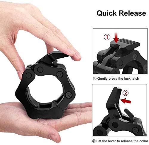 HEPAI 2pcs Olympic Barbell Clamps Set 1 Inch Quick Release Non-Slip Barbell Spring Clip Collars Lockdown Weight Clamps for Workout Weightlifting Fitness Training