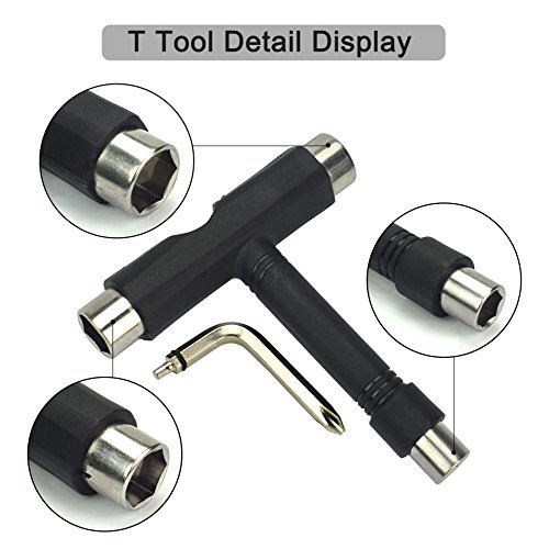 WisMilty Skate Tool, All-In-One Multifunction Portable Skateboard Tools with T-type Allen Key & L-type Phillips Head Wrench Screwdriver Tools Set of 2 - Black - Thumbnail 2