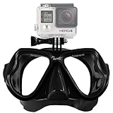 GoPro Scuba Diving Mask compatible w/ GoPro Hero 1, 2, 3, 3+ and 4, Black, Silver and White editions (Black on Black)