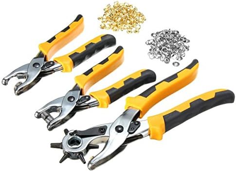 Simply Maker - Hole Punch Tool , Eyelet and Press Stud Pliers Set Heavy Duty Revolving Punch Plier Metal Tool for Leather Belt, Saddle, Watch Strap, Shoe, Fabric, Paper, etc