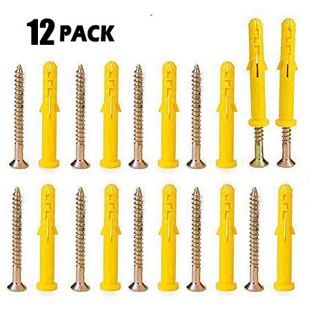 Screws and Anchors Set 12 Pack M5 Screw (5mm40mm) M8 Plastic Expander Anchor (8mm40mm) Yellow Screw Hole Fillers and Screws Stainless Zinc Plated for Drywall Hollow Wall Concrete Ceiling Tile Wood