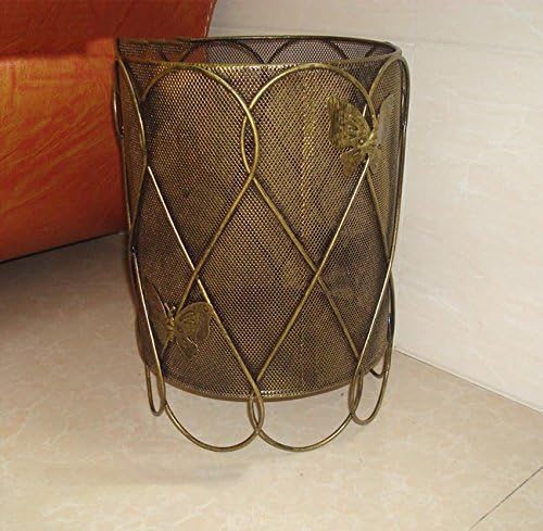 MNII High-grade iron hollow butterfly section waste paper basket fashion creative home round storage barrels 22 * 22 * 31cm , green bronze- Quality Assurance