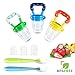 Baby Food Feeder, YCGRE Reusable Fresh Fruit Nibbler Pacifier BPA Free Infant Teething Toy with 2 Pack Baby Feeding Spoons for Toddler & Kids Bonus 3 Pcs Replacement Silicone Pouches (Boy)