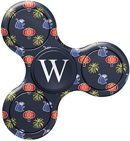 [ W - INITIAL ] Name Monogram Fidget Toy EDC Hand Spinner Stress Reducer Relieve Anxiety [ Purple Asian Monkey Pattern ]