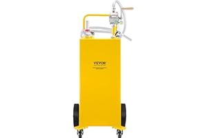 VEVOR 30 Gallon Fuel Caddy, Gas Storage Tank & 4 Wheels, with Manual Transfer Pump, Gasoline Diesel Fuel Container for Cars, Lawn Mowers, ATVs, Boats, More, Yellow