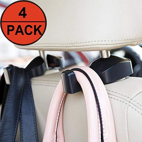 EldHus 4 Pack Black Car Trunk Vehicle Back Seat Headrest Hanger Holder Hook for Bag Purse Cloth Grocery