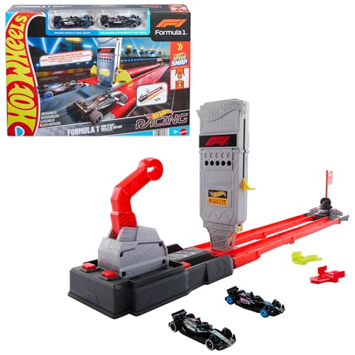 Racing Fórmula1 Línea de Salida, Conjunto de Pista y Coche de Juguete, Pista Doble con 2coches metálicos a Escala 1:64 con Licencia Oficial de F1, JKM88