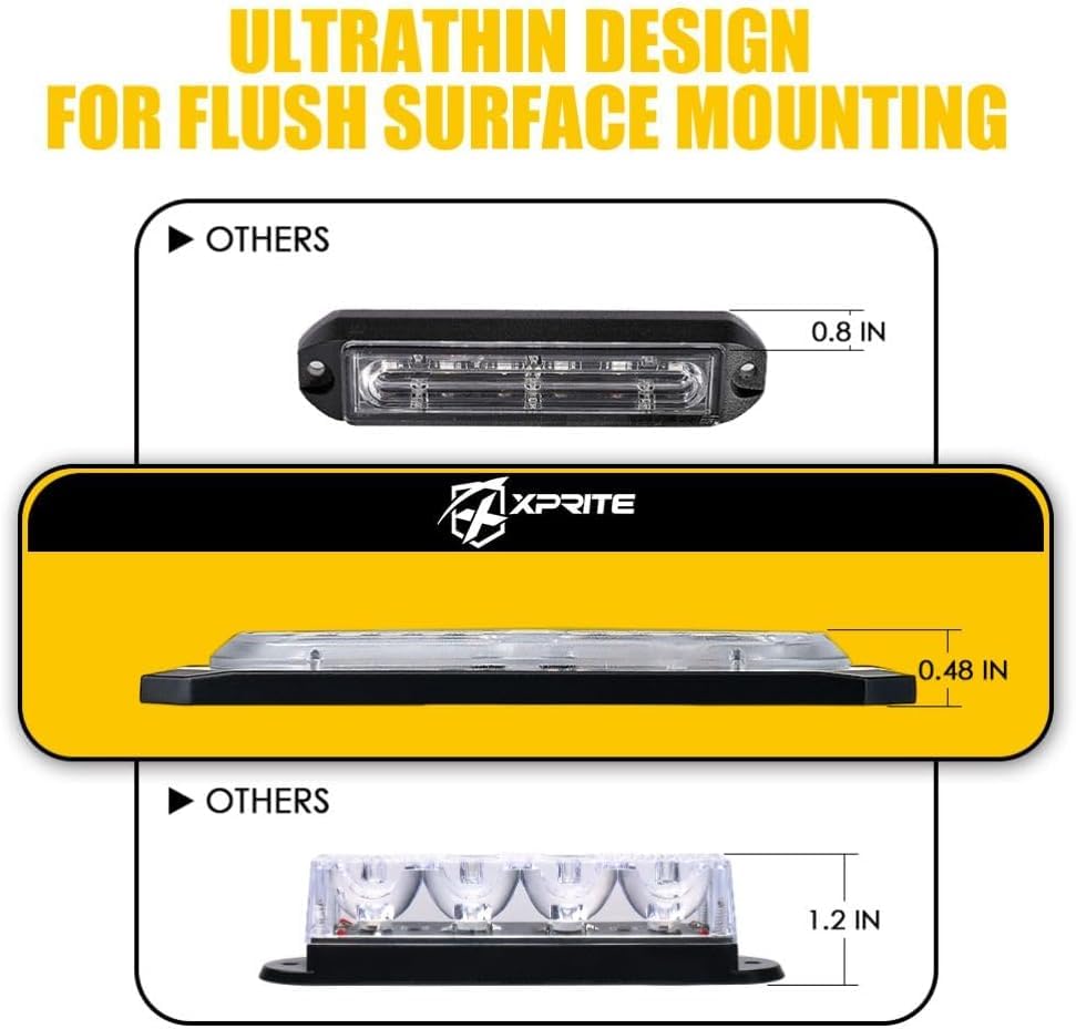 Xprite Red Blue LED Surface Mount Strobe Police Lights Kit, w/Control Panel Emergency Safety Warning Flashing Grille Cop Marker Light Assembly for Vehicles Trucks ATV UTV Motorcycle 8PCS