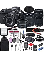 Canon EOS R6 with RF24-105mm f/4-7.1 is STM Lens Mirrorless Camera Bundle + EF75-300 is III, EF50 1.8 STM, EF-EOS R Mount Adapter, V30 Microphone, LED Light, Extra Battery, Backpack and Accessories