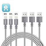 Lightning Cable,3-Pack(6ft) Nylon Braided for iPhone 5/5C/5S/6S/6S PLUS/7/7 plus, iPad Air, and more-Gray by FULITY