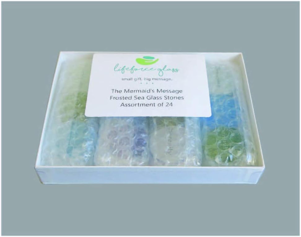 Lifeforce Glass The Mermaid's Message, 24 Frosted Inspirational Sea Glass Stones, Assorted, Two Each of Twelve Inspiring Words in Beach Colors: Home & Kitchen