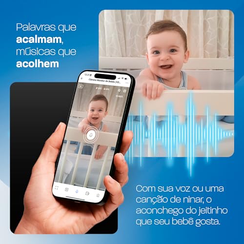 Babá Eletrônica Wi-Fi Velds, Visão Noturna, Detecção de Choro, Sensor de Temperatura, Áudio Bidirecional, Armazenamento até 256GB, Câmera Monitor de Bebê com Capinha Verde Dragão