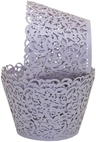 Sharing Star 100 Pieces Filigree Artistic Muffin Case Cupcake Paper Cup Liner Little Vine Lace Laser Cupcake Wrappers for Wedding Party Birthday Decoration (Light Purple)