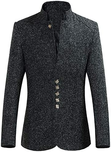 HARRYSTORE Mens Mandarin Collar Blazer Jacket for Men Smart Casual Wool Tweed Sports Jackets Slim Fit
