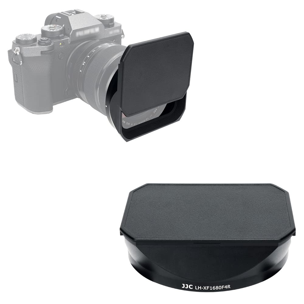 JJC Metal Square Lens Hood with Slide Hood Cap for Fujifilm XF 16-80mm f/4 R OIS WR, XF 16-55mm F2.8 R LM WR II Lens (Black)