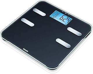 Beurer BF 185 Diagnosewaage, Personenwaage zur Messung von Gewicht, Körperfett, Körperwasser, Muskelanteil und Knochenmasse, mit Berechnung des Kalorienbedarfs AMR, mit 10 Benutzerspeicherplätzen