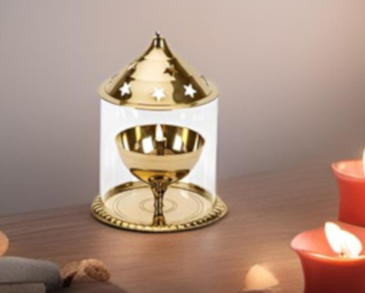 Purpledip Brass Oil Lamp Akhand Jyoti: Long Lasting Festival Deepam Decor Gift, 6 inches (11555B)