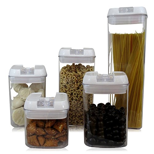 Airtight Food Storage Containers 5 Piece Set Lever Lock Lid BPA Free Food Safe Durable Decorative Multi Size Stackable Easy Open Dishwasher Safe