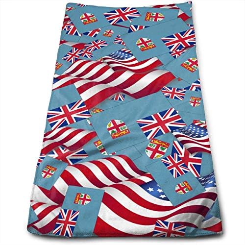 WCMBY 2019 New Bath Towels Fiji Flag with America Flag Face Towels Highly Absorbent Washcloths Multipurpose Towels for Hand Face Gym and Spa 12" X 27.5"