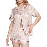 Victoria's Secret Satin Pajama Set, Short Sleeve Button Down & Shorts, Pajamas for Women, Pink Iconic Stripe, XXL