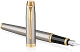 Parker IM Fountain Pen Brushed Metal Medium Nib Gift Box Blue Ink