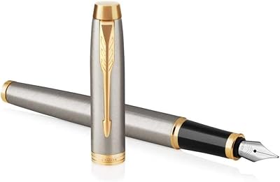 Parker IM Fountain Pen Brushed Metal Medium Nib Gift Box Blue Ink