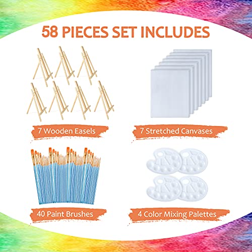 Easel Set 58 Pcs Painting Set( 7 Pcs 14 Inch Easel+7Pcs 8x10 Paint