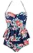 COCOSHIP Red Pink & Navy Blue Antigua Floral Peplum Women's Retro Push Up High Waist Bikini Set Chic Swimsuit Swimwear L(FBA)