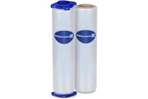 International Plastics Co. 80 Gauge Plastic Stretch Film/Wrap with Tension Handles 1200ft 500% Stretch Clear Cling Durable Adhering Packing Moving Packaging Heavy Duty Shrink Film (Tension Handles, 2)