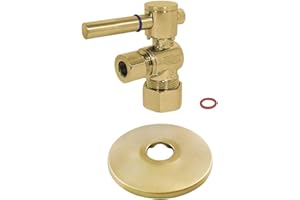Kingston Brass CC53307DLK 5/8-Inch X 3/8-Inch OD Comp Quarter-Turn Angle Stop Valve with Flange, Brushed Brass