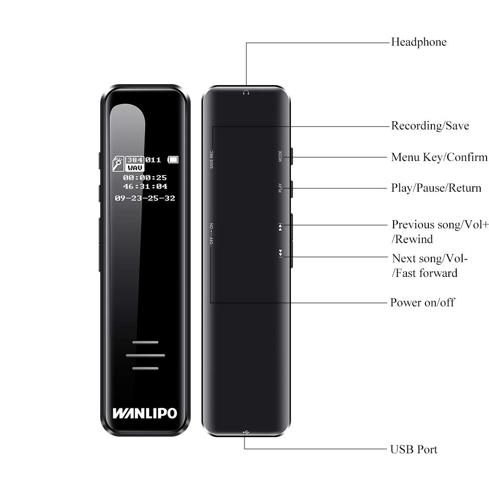 Digital Voice Recorder, 16GB Voice Activated Recorder with Playback, HD Sound Audio Tape Recorder Dictaphone Recording Device, Mini MP3 Player for Lectures, Meetings, Class, Interviews