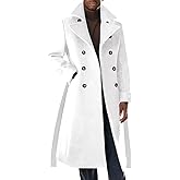 Runcati Mens Trench Coat Notch Lapel Double Breasted Belted Pea Coat Wool Blend Winter Warm Overcoat