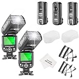 Neewer® NW-561 pantalla LCD FLASH Speedlite Kit para Canon Nikon y otras cámaras réflex digitales, incluye: (2) NW-561 Flash + (1) 2.4 GHz Disparador Inalámbrico (1 * Transmisor + 2 * receptor) + (1) paño de limpieza de microfibra
