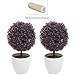 MyGift Tabletop Artificial Topiary Indoor Decor, Fake Plants Faux Purple Boxwood Ball Tree with White Planter Pots, Set of 2
