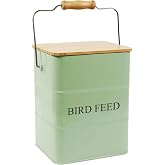 Brabtod Metal Bird Seeds storage container,Outdoor Bird Container Canister, Pet Food Bin with Wooden Lid/Handle/Food scoop,hold 5-6 Lbs of Wild Bird Seed Sunflower Seed-Preventing Squirrels-Green