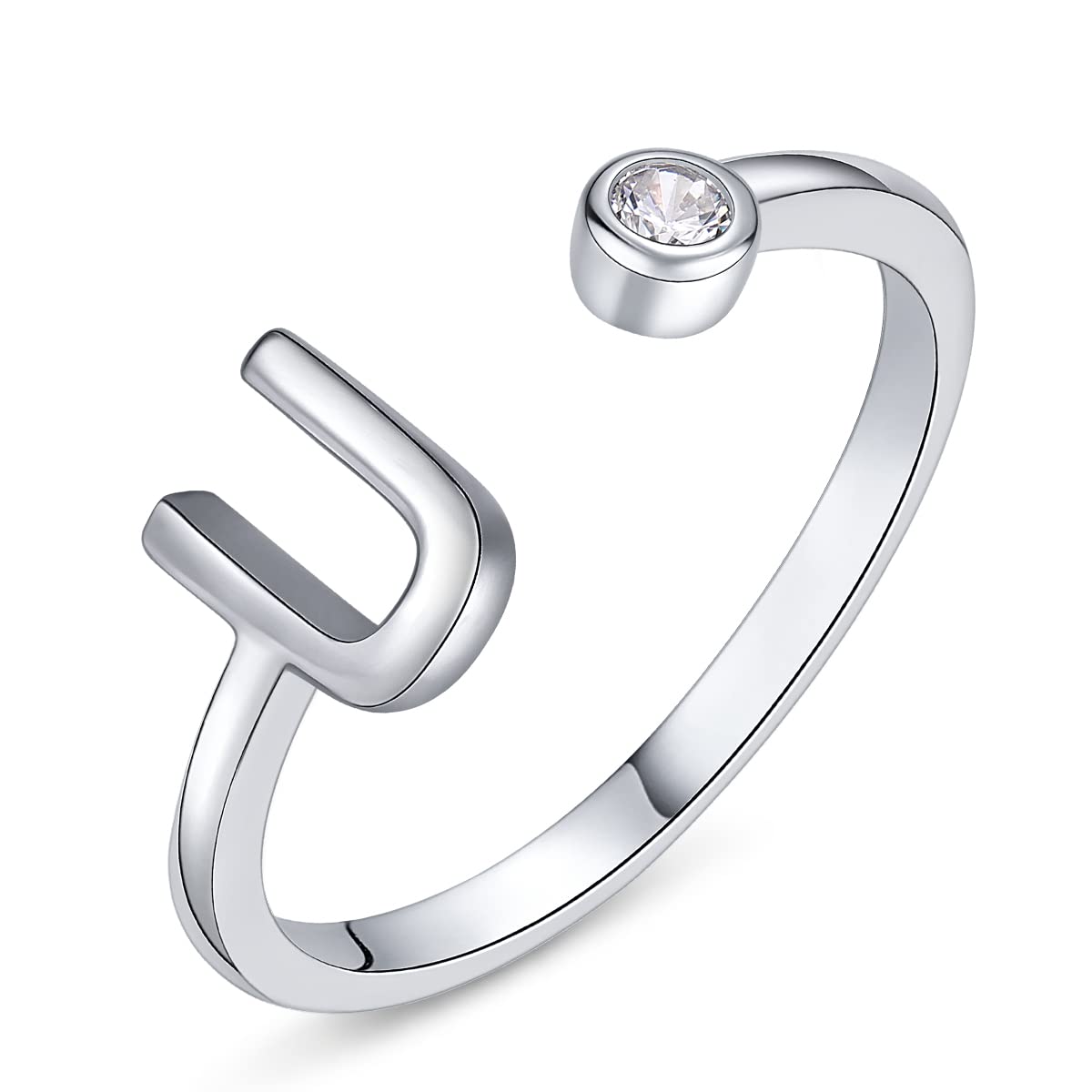 PEARLOVE 925 Sterling Silver Initial Rings for Women Girls A-Z Stackable Adjustable Silver Ring Jewelry Gifts