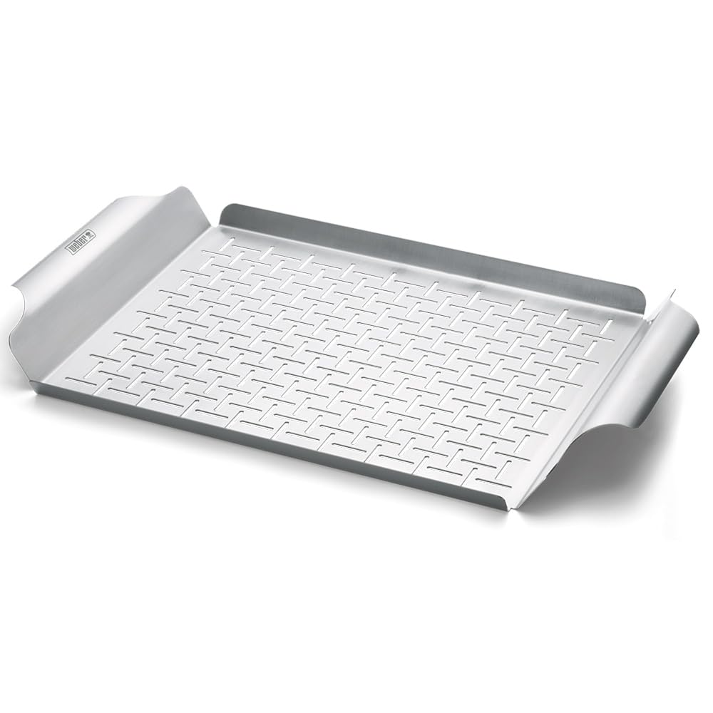 Weber Deluxe Grill Pan (44 x 39cm) - Heat Resistant & Dishwasher Safe BBQ Grill Pan made of Stainless Steel, ideal for Sautéing Vegetables and Frying Seafood - Silver (6435)