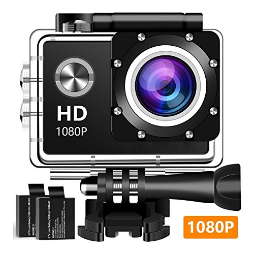 FiveblessingAction Camera 1080P WiFi Waterproof Sports Cam 170 Degree Ultra Wide Angle Lens with 2 Pcs Rechargeable Batteries and Mounting Accessories Kit - $89.99
