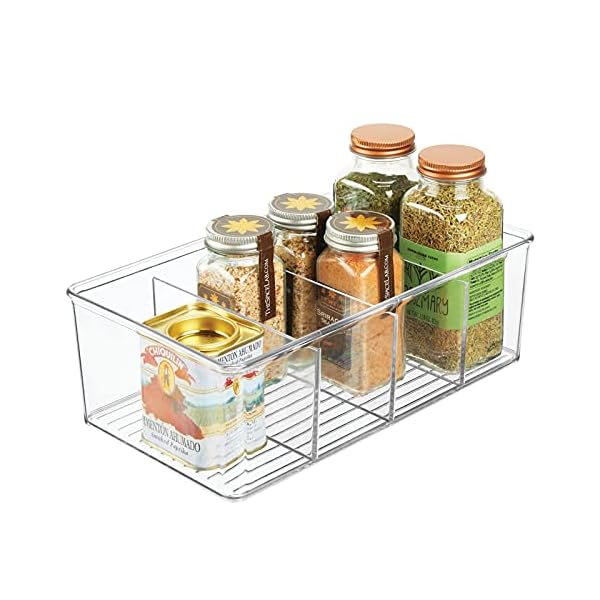 mDesign-Food-Storage-Container--Kitchen-Storage-Box-Divided-into-4-Compartments--Kitchen-Organiser-for-Spices-Jars-Packets-and-More--Clear mDesign Food Storage Container — Kitchen Storage Box Divided into 4 Compartments — Kitchen Organiser for Spices, Jars…