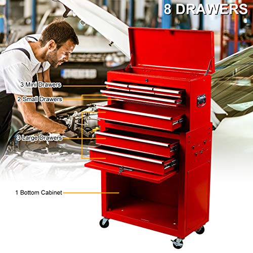 8Drawer Rolling Tool Chest, Lockable Large Tool Chest with Wheels, 2