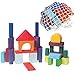 Grimm's Colored Rainbow Geo-Blocks - Classic Wooden Building Blocks Set with Net Bag, 30 Pieces