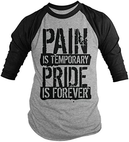 Shirts By Sarah Men's Workout Shirt Pain Temporary Pride Forever Gym 3/4 Sleeve Shirts (Black/Gray Medium)