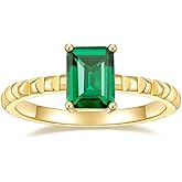 Gloffery 14K Gold Plated Engagement Rings for Women Created Green Emerald Solitaire Emerald Oval Marquise Cut Wedding Band Promise Ring for Her Size 5-10
